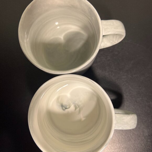 Set of 2 Stackable Marbleized White, Black & Hues of Gray Swirl Pattern Mugs - Picture 7 of 8